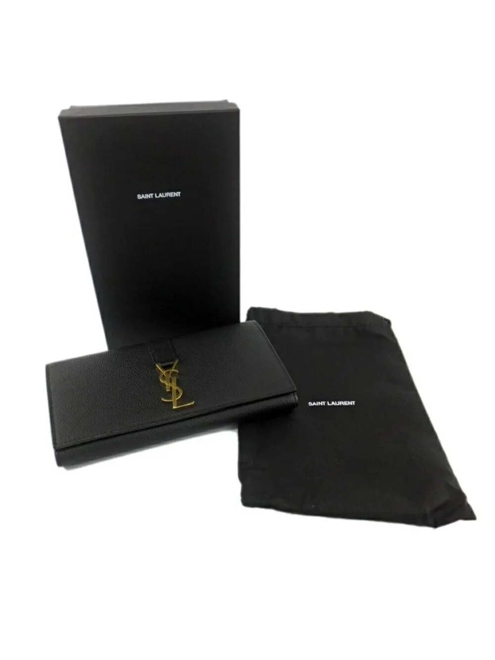 Saint Laurent Ten YSL Line Large Flap Wallet Gold Black